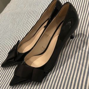 Zara Basics Black Patent + kitten heel w/bow